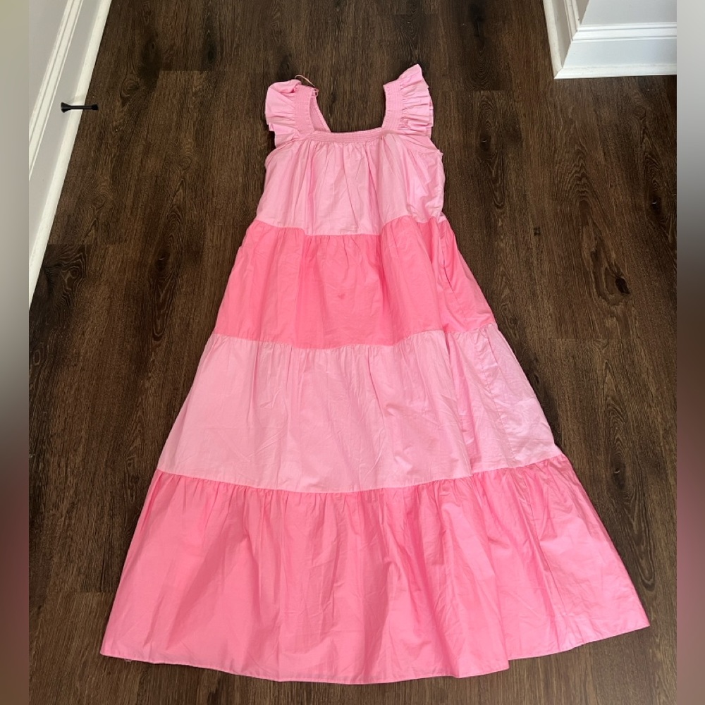 English factory Maxi Dress: RUFFLE DETAIL COLORBLOCK MIDI DRESS